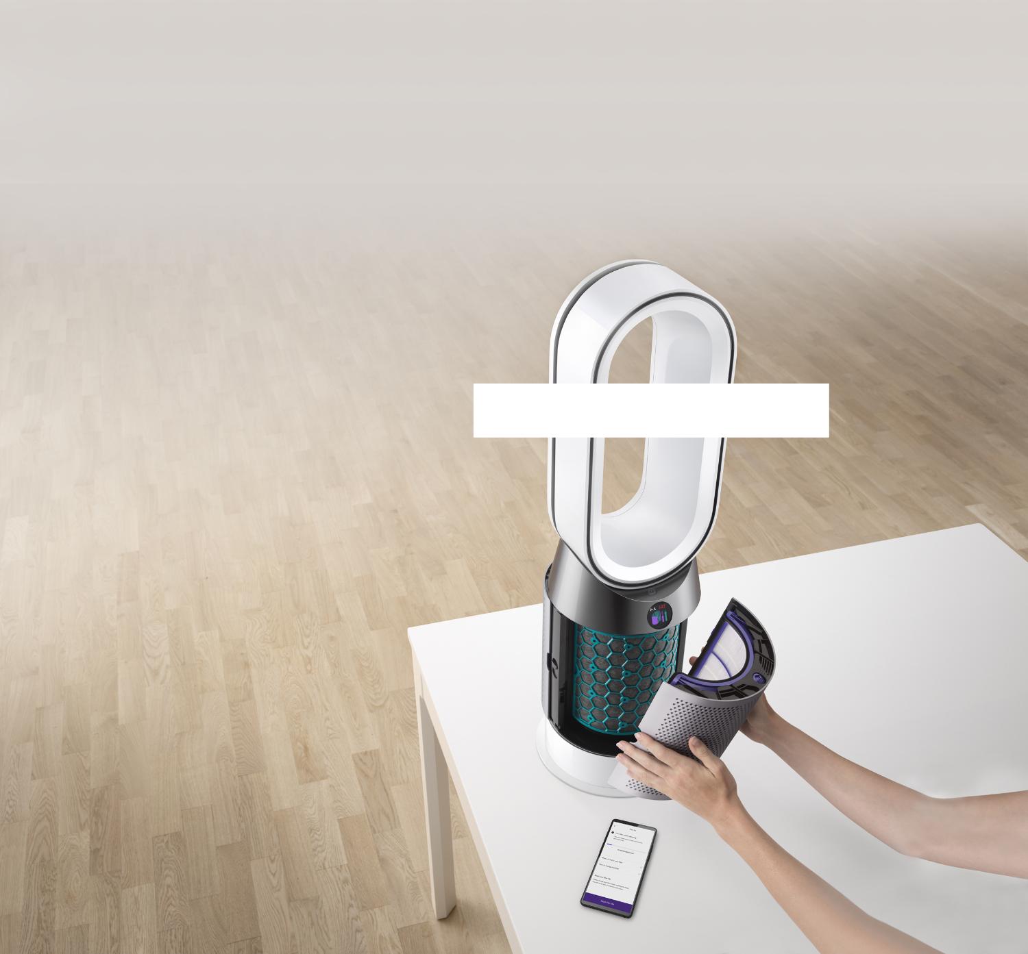 Demonstration of Dyson purifier filter being changed